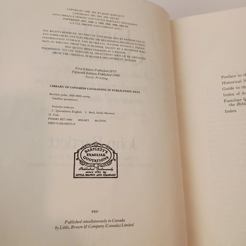 Familiar Quotations by John Bartlett (Hardcover 1980) 125th Anniversary Edition